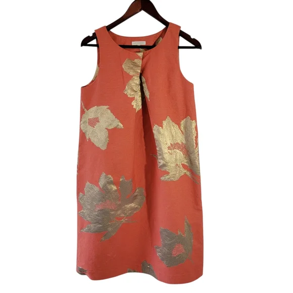 ANN MASHBURN Orange Gold Floral Susy Shift Dress Sz M Sleeveless Quite Luxury